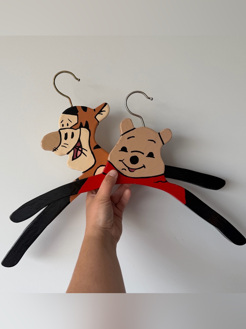 Handmade Winnie the Pooh & Tigger Kids Wooden Character Hangers Set of 2
